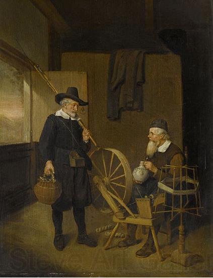 Quirijn van Brekelenkam Interior with angler and man behind a spinning wheel. France oil painting art